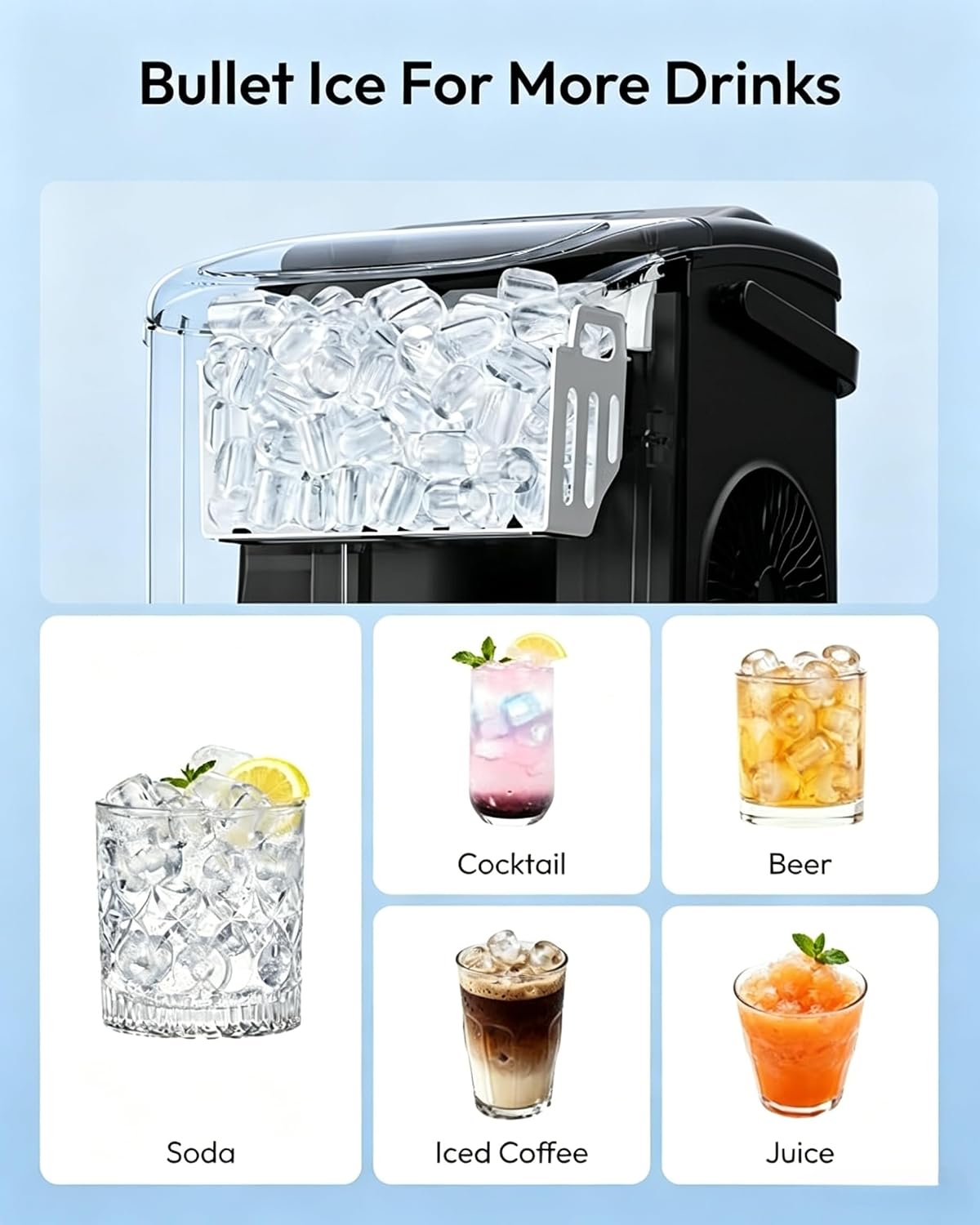 Portable Ice Maker Countertop, Self-Cleaning Ice Maker Machine, 26lbs/24Hrs, 9 Cubes in 6 Mins, Compact Ice Maker for Home/Kitchen/RV with Handle, Basket (Diamond Black)