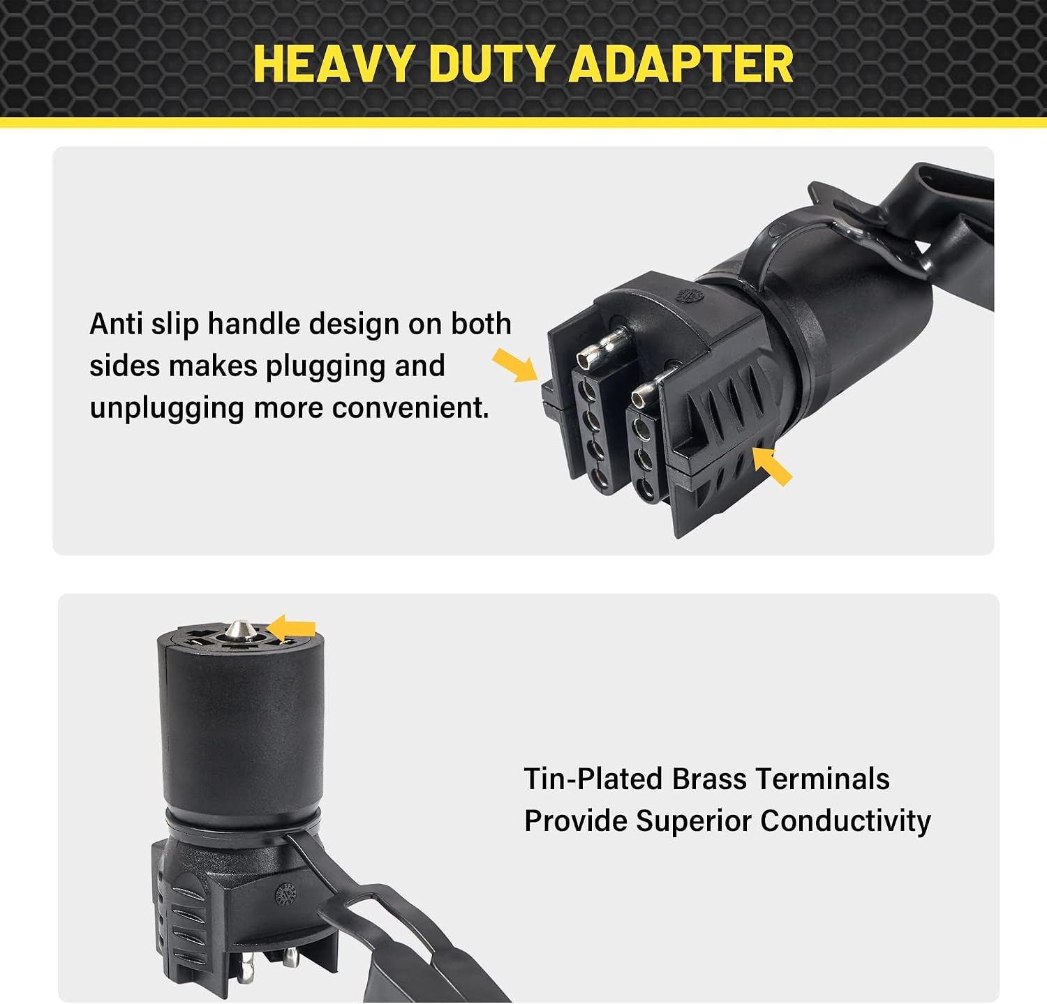 Oyviny 7 Pin Round to 4 and 5 Pin Flat Blade Trailer Adapter, 7 Way to 5 Way Trailer Plug Adapter 2-in-1 Design