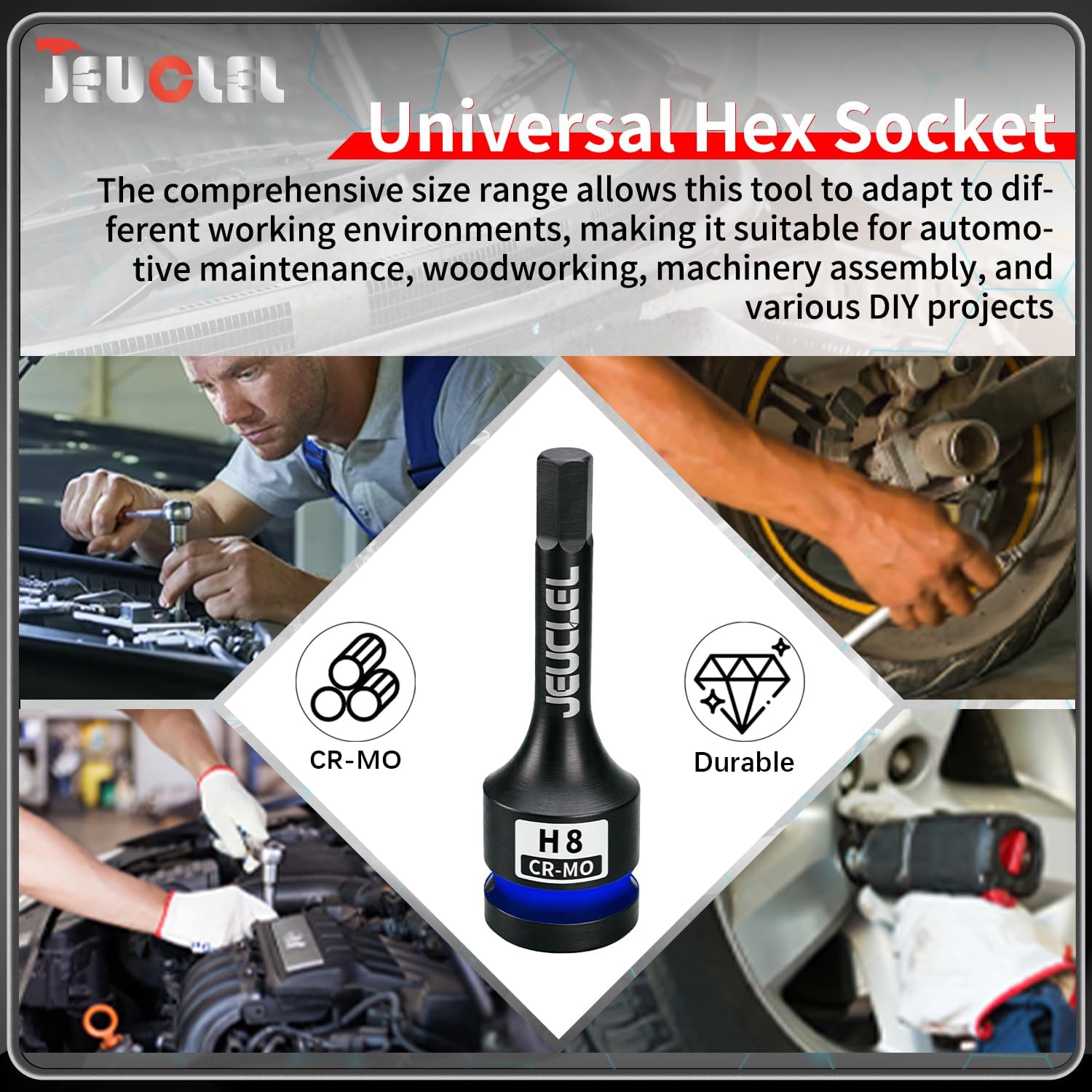 8mm Hex Impact Bit Socket, H8 1/2" Drive Allen Socket, Cr-Mo Steel
