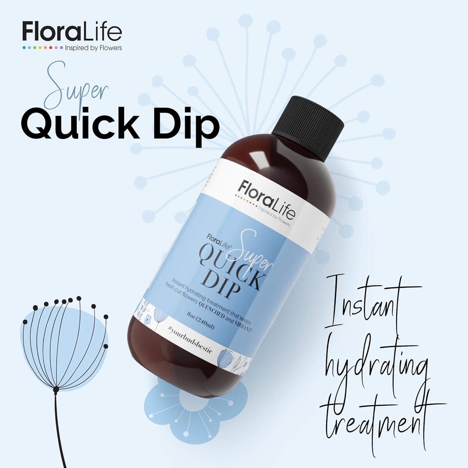 FloraLife Quick Dip Solution for Boosting Fresh-Cut Flowers Hydration, 8oz