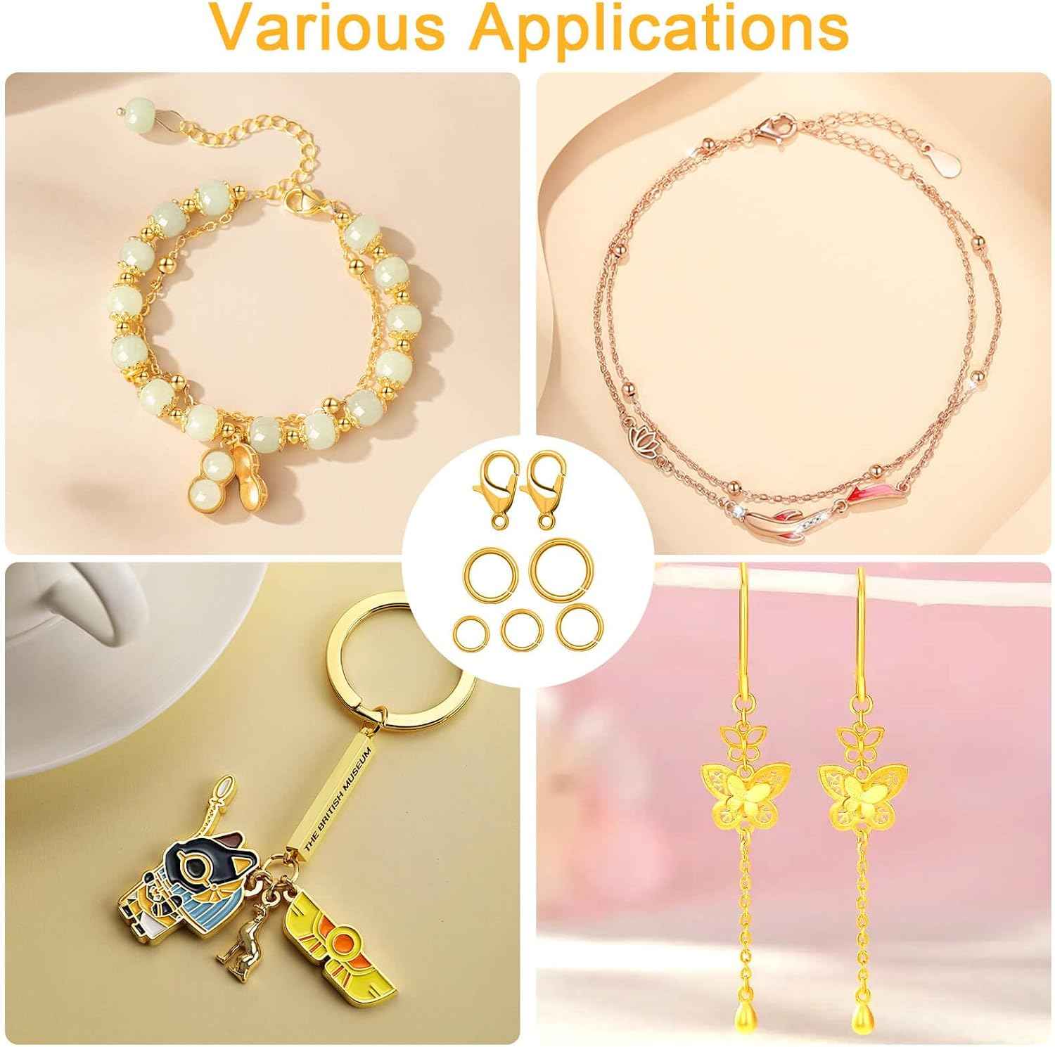 Anezus 1200PCS Jump Rings for Jewelry Making Kit, Gold, Jewelry Making Supplies and Necklace Repair, Modern Style, Small Size, Not Foldable