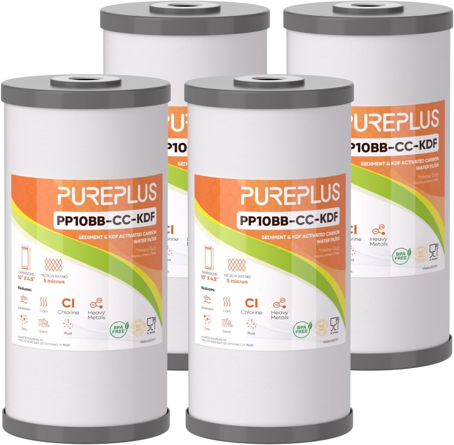 PUREPLUS 10" x 4.5" Whole House Heavy Metal Reduction Water Filter,4 PACK
