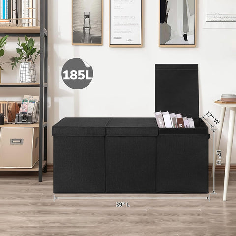 INDRESSME 185L Collapsible Toy Storage Box with Lid, Black