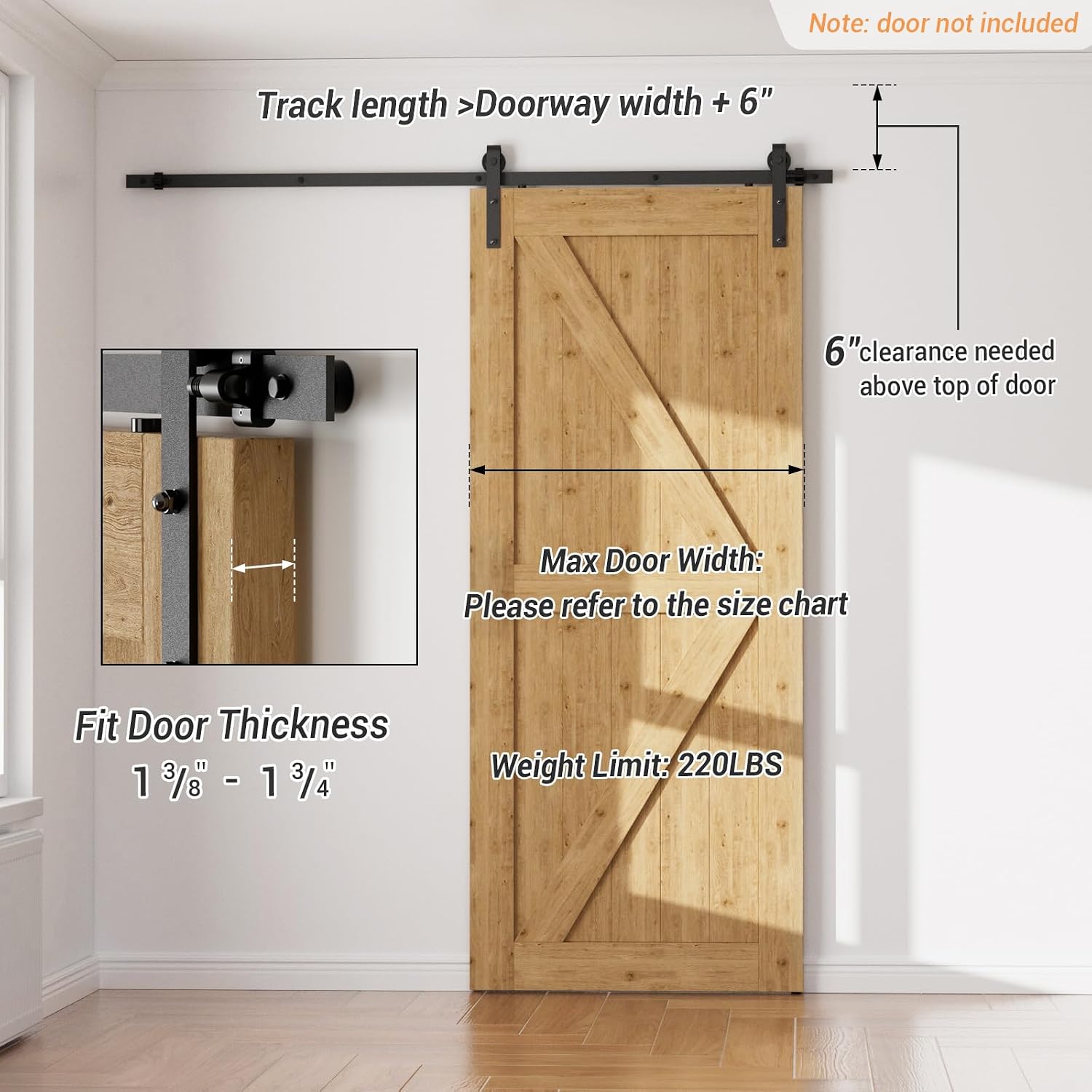 CCJH Barn Door Hardware Kit 4FT Sliding Track Heavy Duty for Single Max 24'' Wide Door Panel