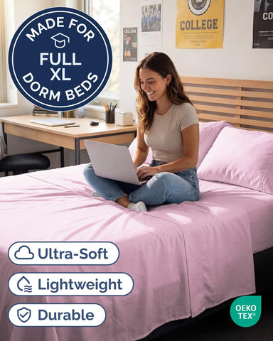 Full XL Sheets - 4 Piece Full XL Sheet Set - Cool & Breathable - Light Pink