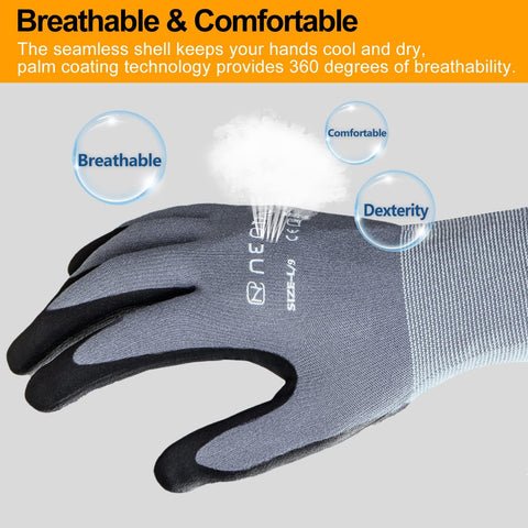 NEOTRIL Safety Work Gloves MicroFoam Nitrile Coated-3/6/12/36 Pairs,Breathable Nylon Working Gloves for Men Women