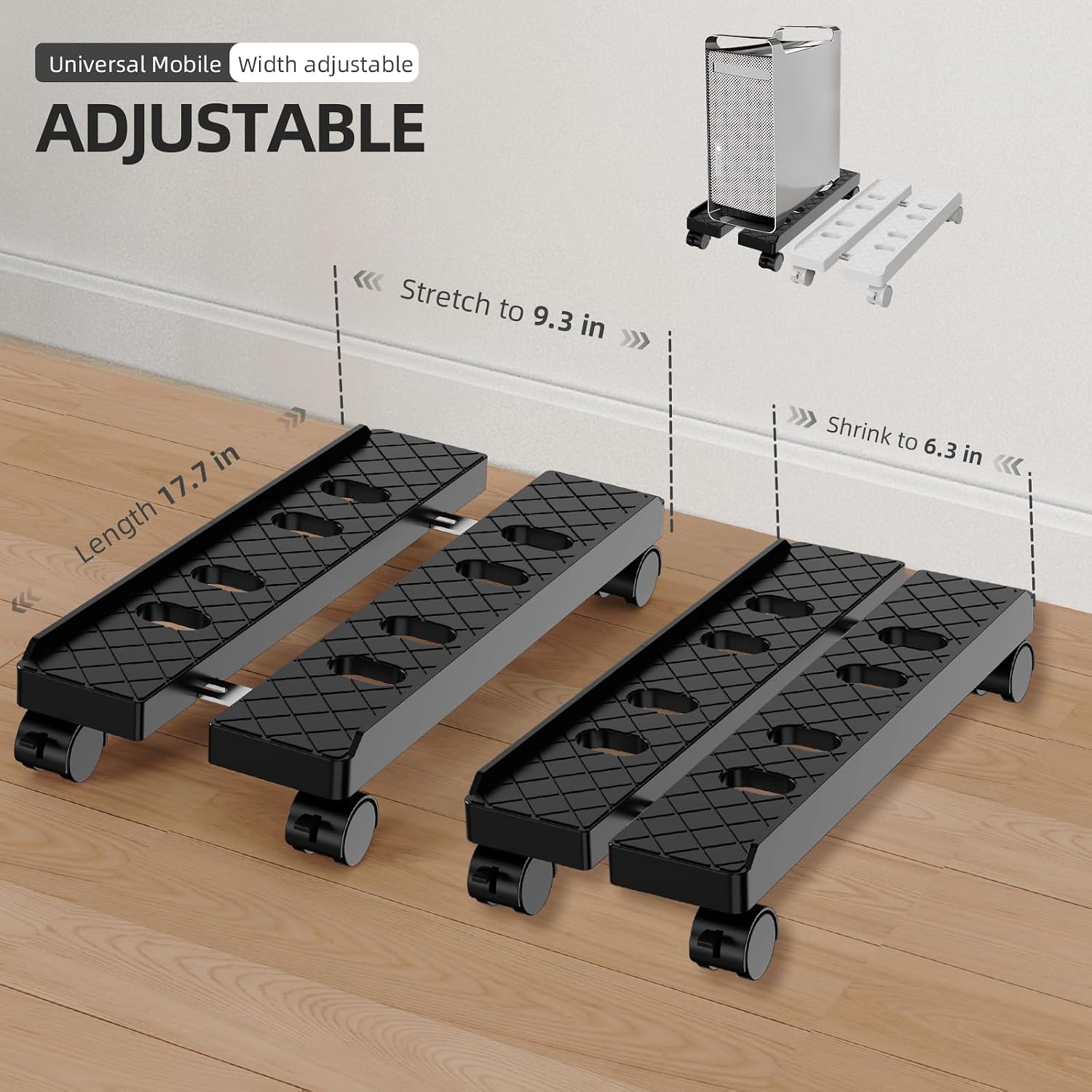 Adjustable Computer Tower Stand, Ventilated Mobile CPU Holder, Large Black