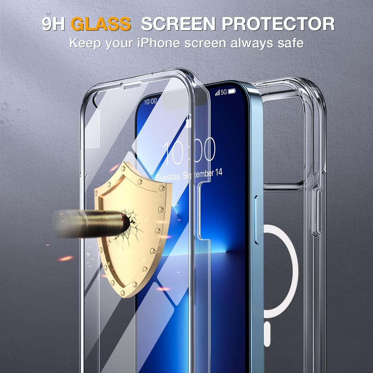 miracase iPhone 13 Pro Max Glass Case - 2023 Upgrade Full-Body Clear Bumper with Magnetic Ring and 9H Screen Protector