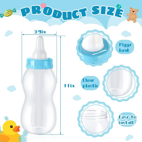 Tessco for you 4 Pcs 11in Jumbo Baby Bottle Bank Baby Shower, Blue
