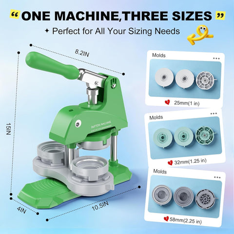 Button Maker Machine 3 Sizes, DIY Pin Maker Machine 1+1.25+2.25 inch, Interchangeable Button-Models Badge Button Press Machine with 300 Sets 25+32+58mm Button Maker Supplies&Circle Cutter 2026 Upgrade