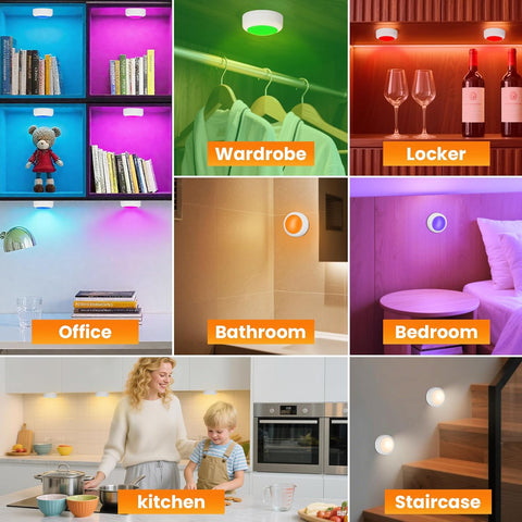 LED Puck Lights with Remote Control, 16 Color Changing Under Cabinet Lighting with Dimmer & Timer, AAA Battery Operated,Under for Closet Bedroom Kitchen, Stair (6 Pack Black)