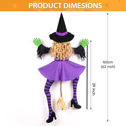 63" Purple Witch Crashing into Tree Halloween Outdoor Decor