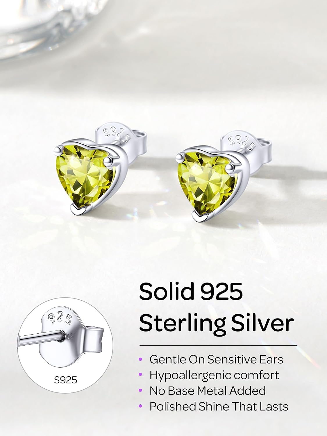 ChicSilver 925 Sterling Silver Earrings Sparkling Heart/Round/Princess Cut Birthstone Earrings for Women Birthday Jewelry with Gift Box