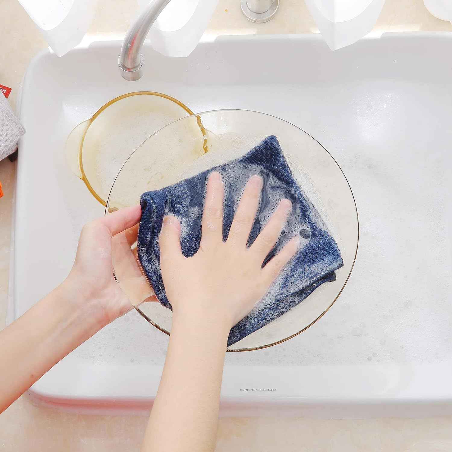 Homaxy 100% Cotton Waffle Weave Kitchen Dish Cloths 12-Pack, Navy Blue