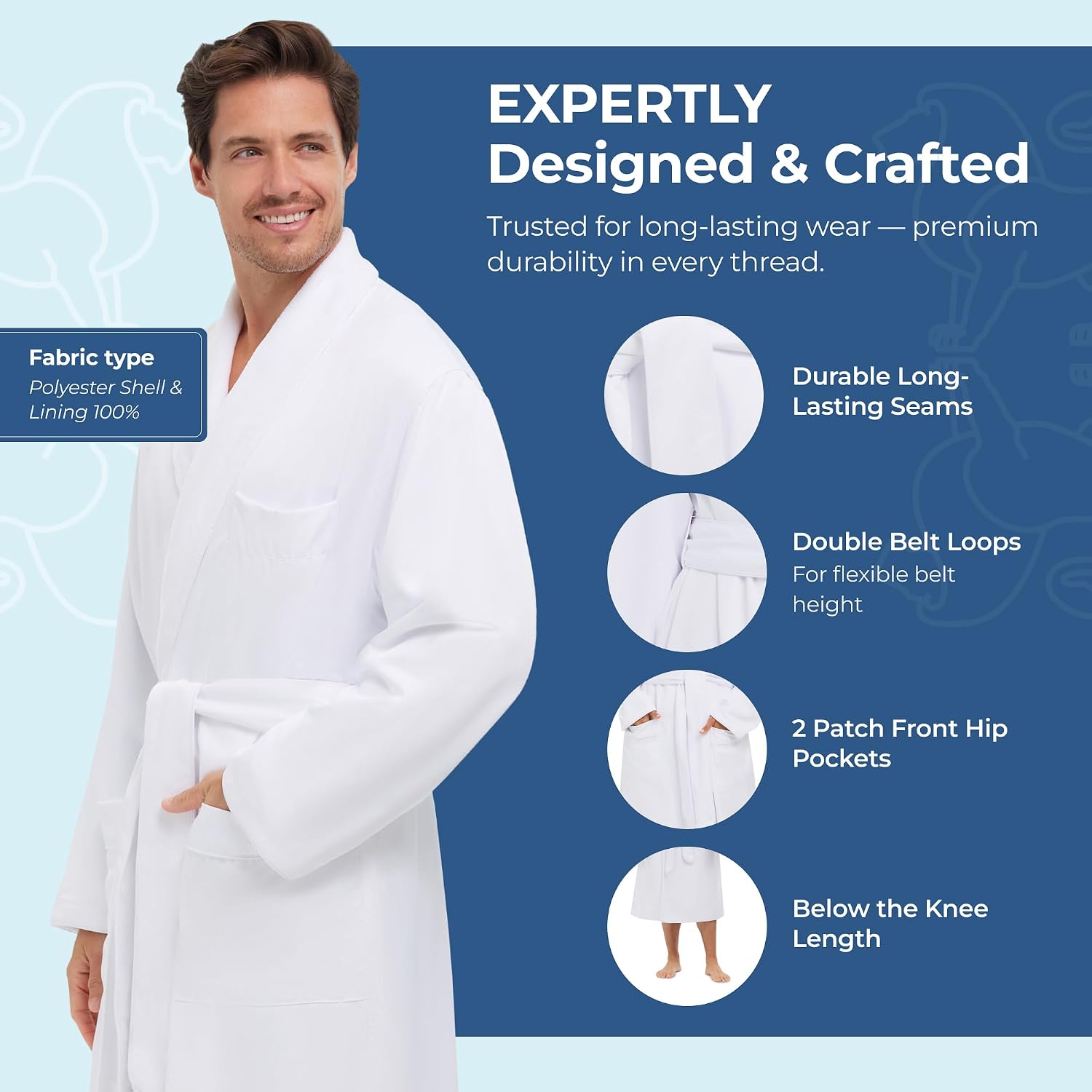MONARCH Plush Lined Microfiber Bath Robe for Men or Women
