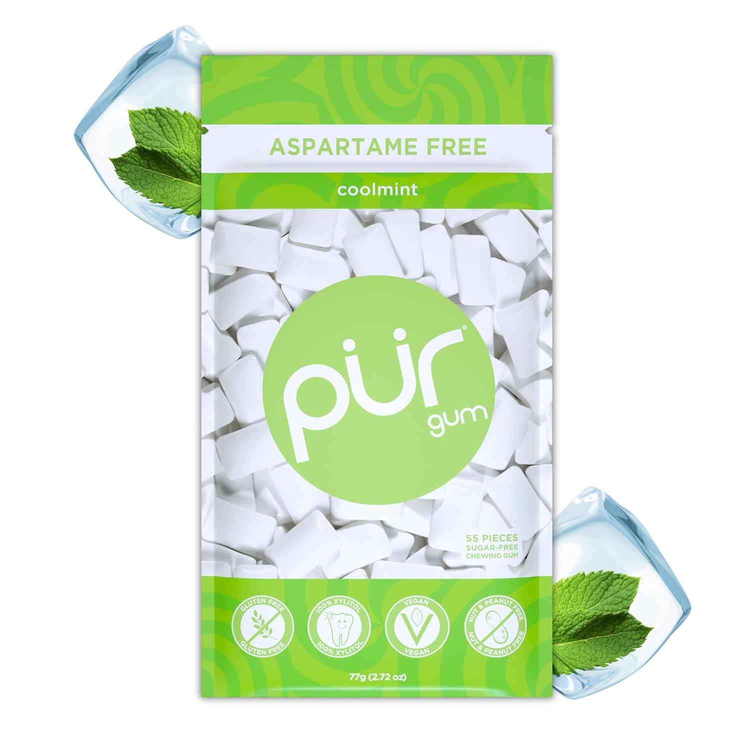 PUR Gum, Coolmint, Xylitol Gum, No Artificial Flavor, 55 Count