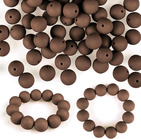 ASTARON 100Pcs 15mm Brown Silicone Beads for Keychain Bracelet Making Craft