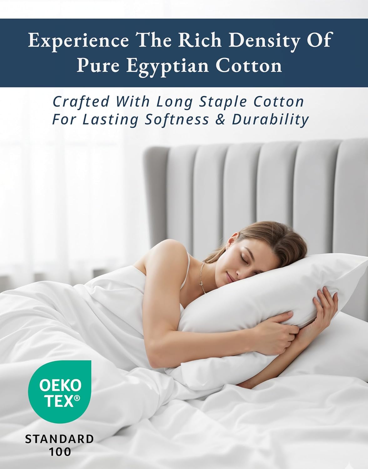 LANE LINEN 100% Egyptian Cotton Sheets King Size Silky Sateen Weave - White