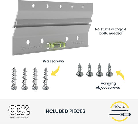 OOK 55310 French Cleat, Picture and Mirror Hanger with Hardware, 60lb, Aluminum (7 Piece)