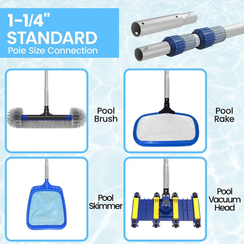 Poolvio 15FT 3-Piece Telescopic Pool Pole with Universal Threaded Tip