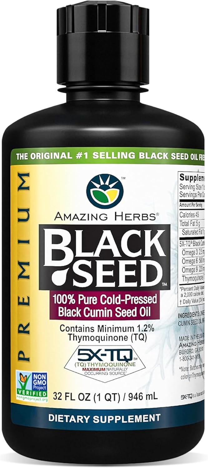Amazing Herbs Premium Black Seed Oil Liquid - 32 Fl Oz Bottle