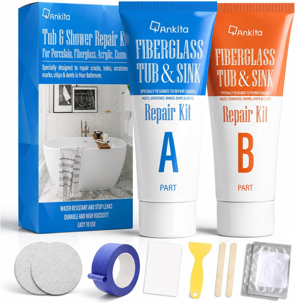 Tub Repair Kit White, Bathtub Repair Kit for Enamel, Fiberglass, Acrylic