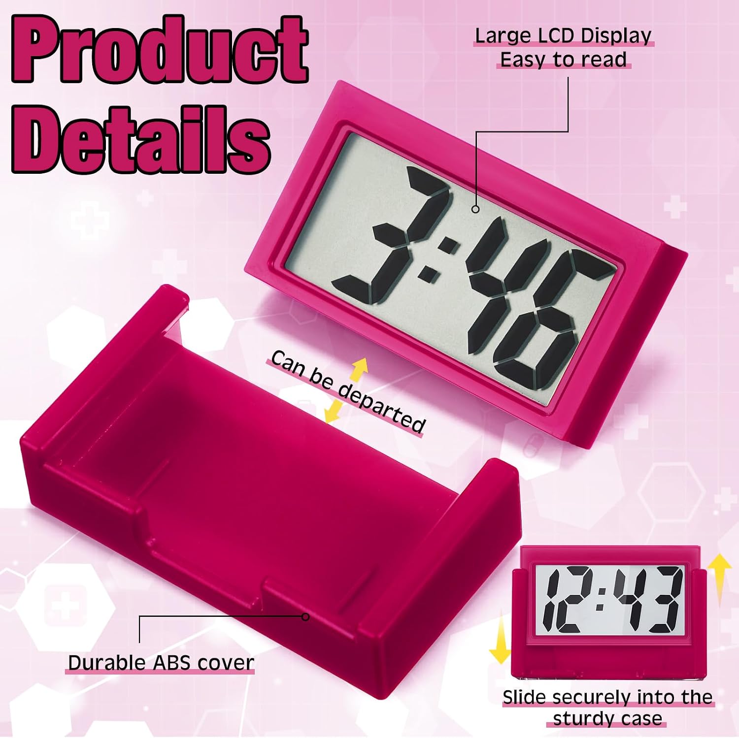 Frienda 3 Pieces Mini Small Digital Clock Stick On,Blue,Black,Red