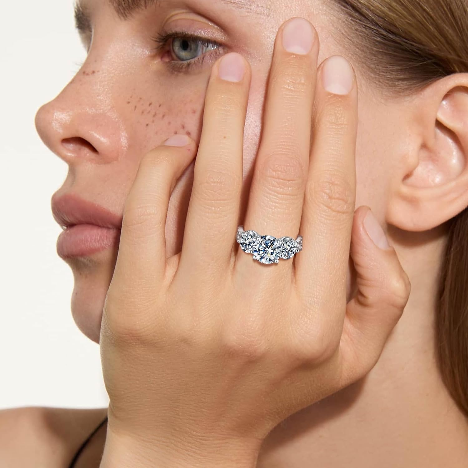 4.6CT 3 Stone Moissanite Engagement Rings for Women