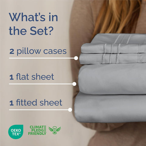 King Size 4 Piece Sheet Set - Breathable & Cooling Sheets - Steel Blue