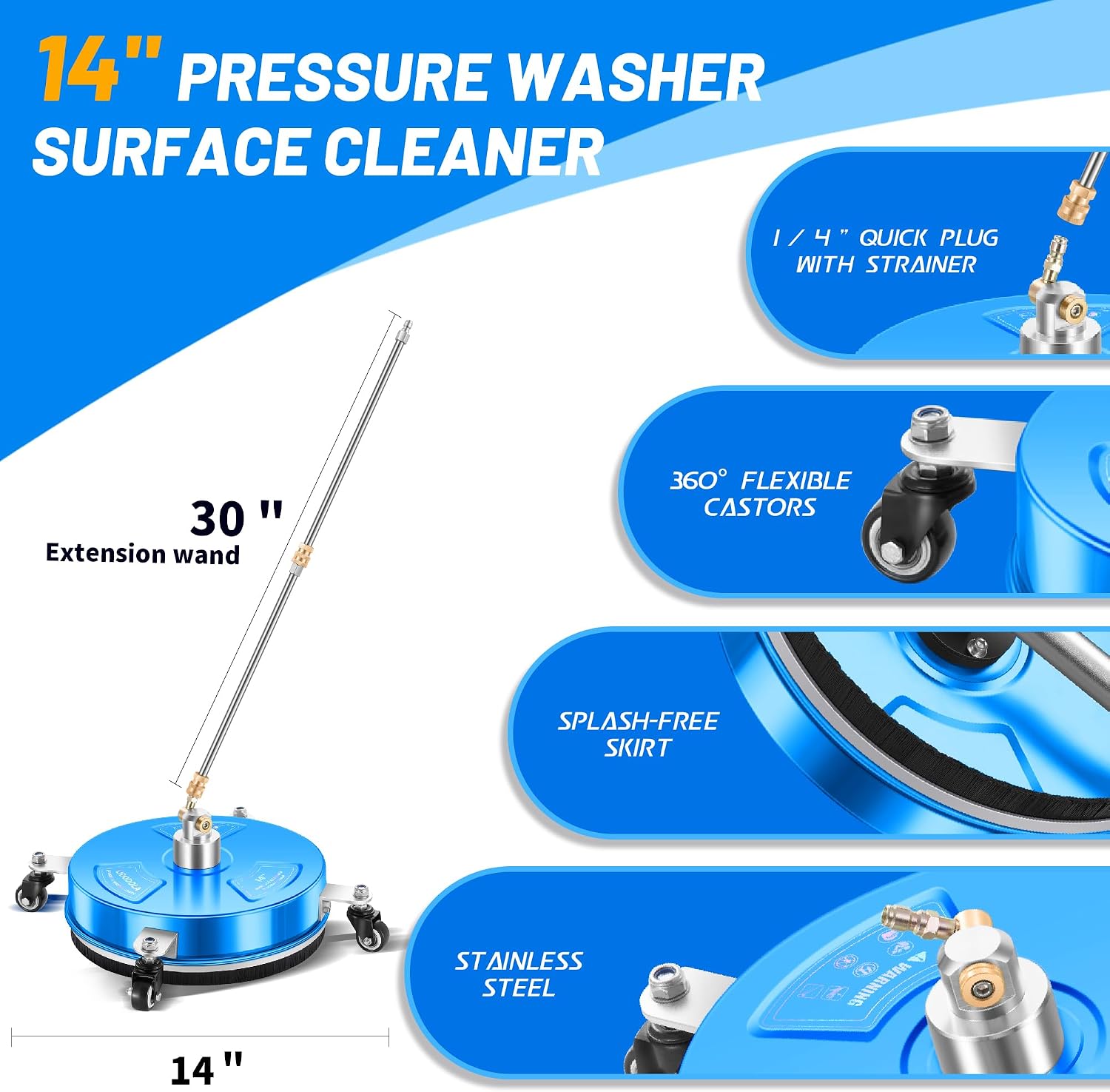 LidoDola 14'' Pressure Washer Surface Cleaner Blue, Power Washer Accessory