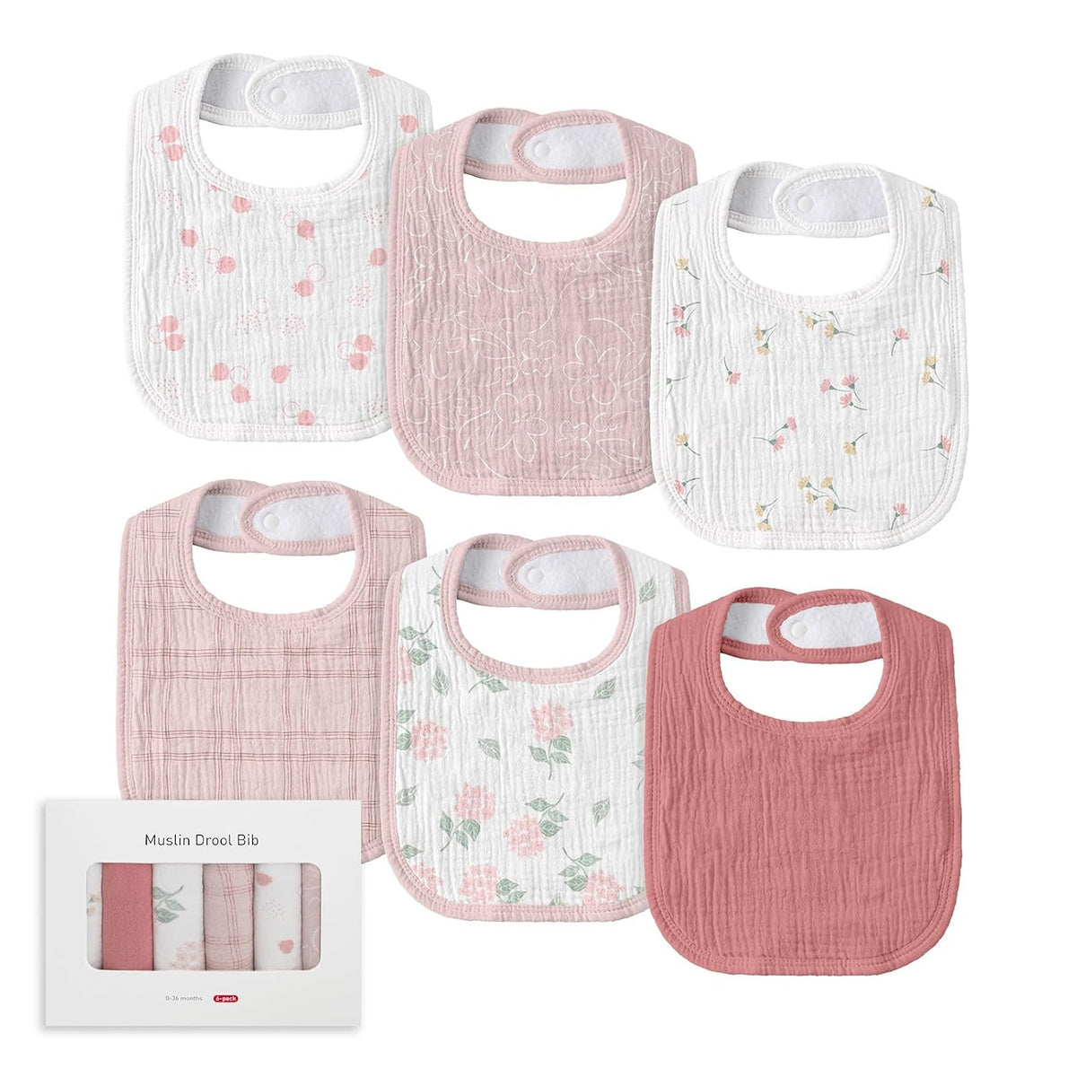 Muslin Baby Drool Bibs 6 Pack, Soft Cotton Infant Bib for Teething Newborn