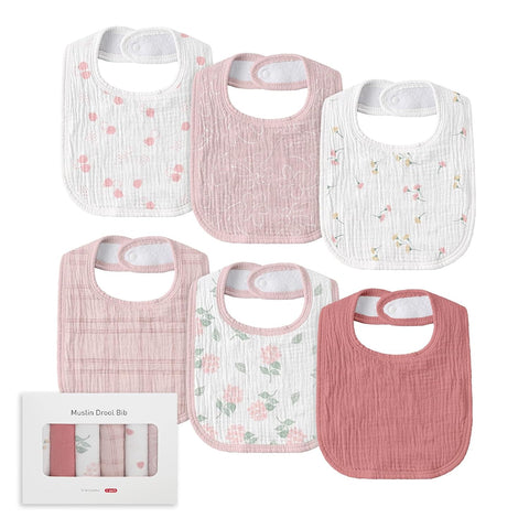 Muslin Baby Drool Bibs 6 Pack, Soft Cotton Infant Bib for Teething Newborn