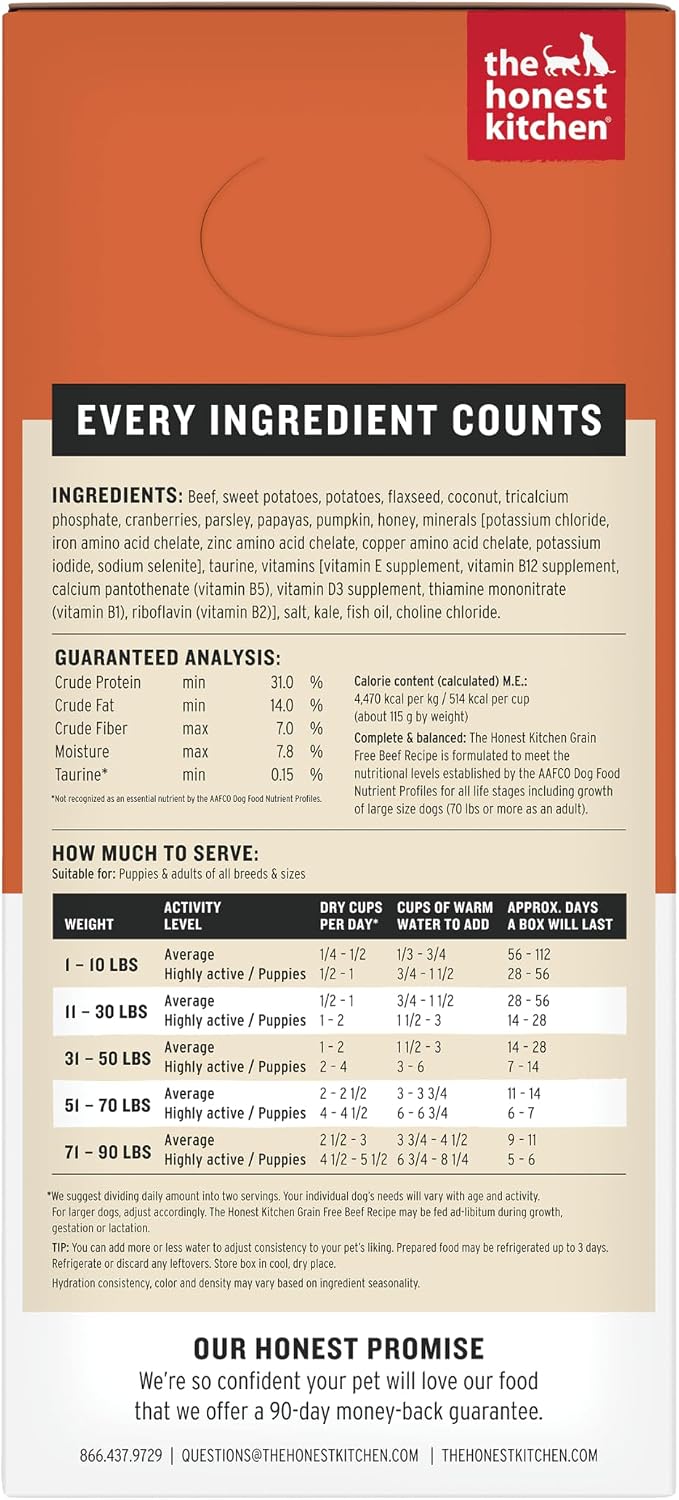 The Honest Kitchen Wholemade Grain Free Beef Recipe, Human Grade Dehydrated Dog Food, Just Add Water, Supports Healthy Digestion, Skin & Coat, Topper for Dry or Wet Dog Food, 7 lb Box Makes 28 lbs
