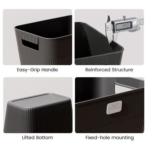 JOYMOOP Slim Trash Can 3-Pack, 2.2 Gallon Plastic Wastebasket for Bathroom, Bedroom, Office, Kitchen with 4 Rolls Bags, Black