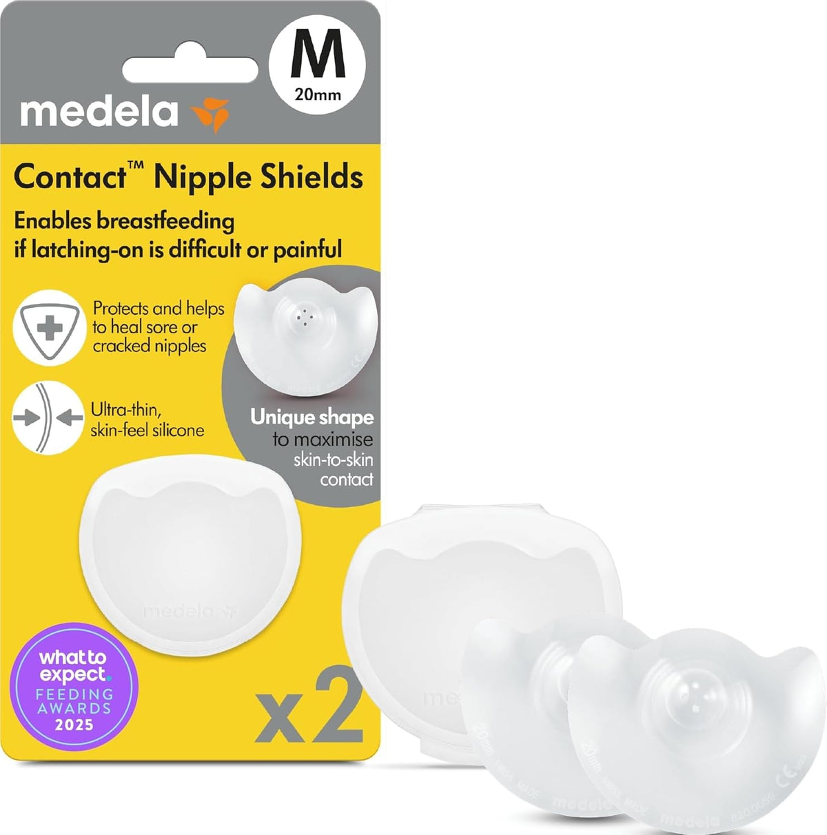 Medela Contact Nipple Shields, For Breastfeeding Comfort, Size M 20mm, 2ct