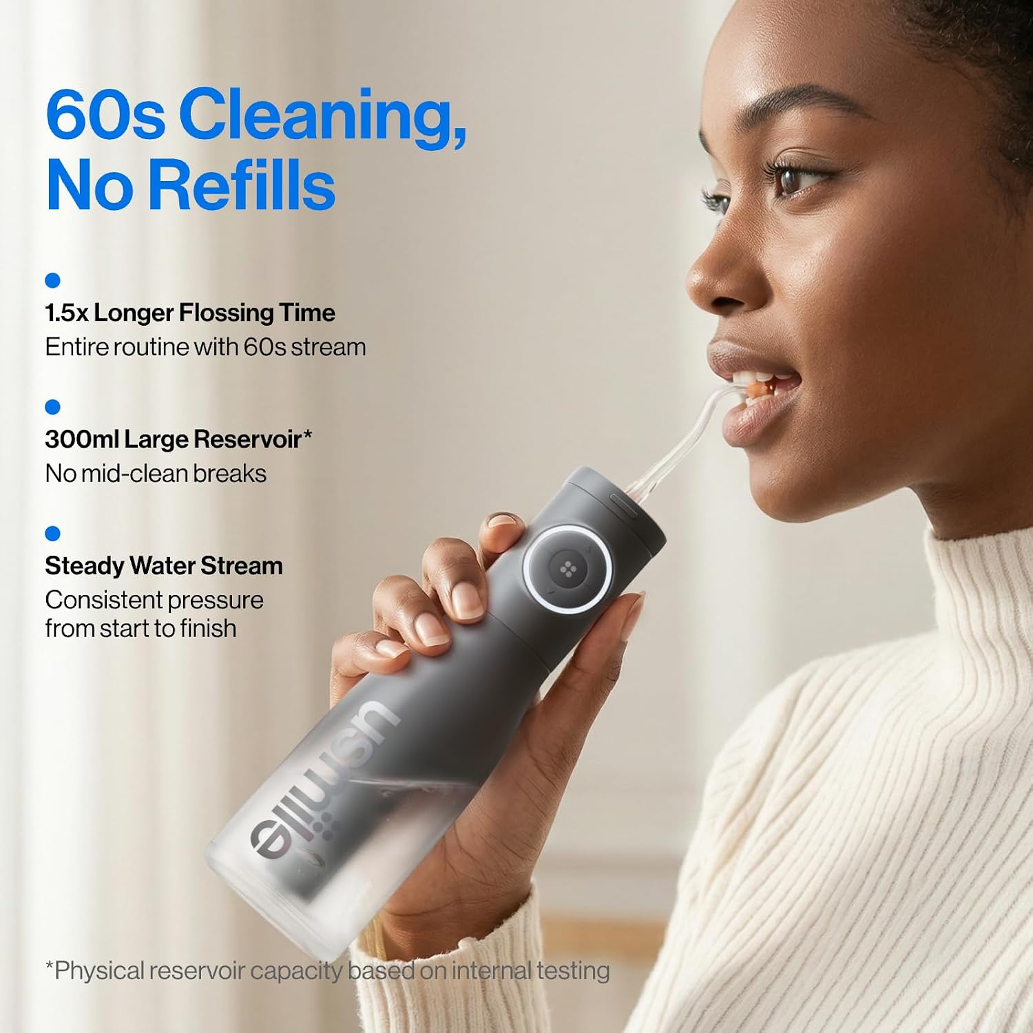 usmile C30 Cordless Water Flosser, 300ml Tank, 5 Modes, IPX7, Black
