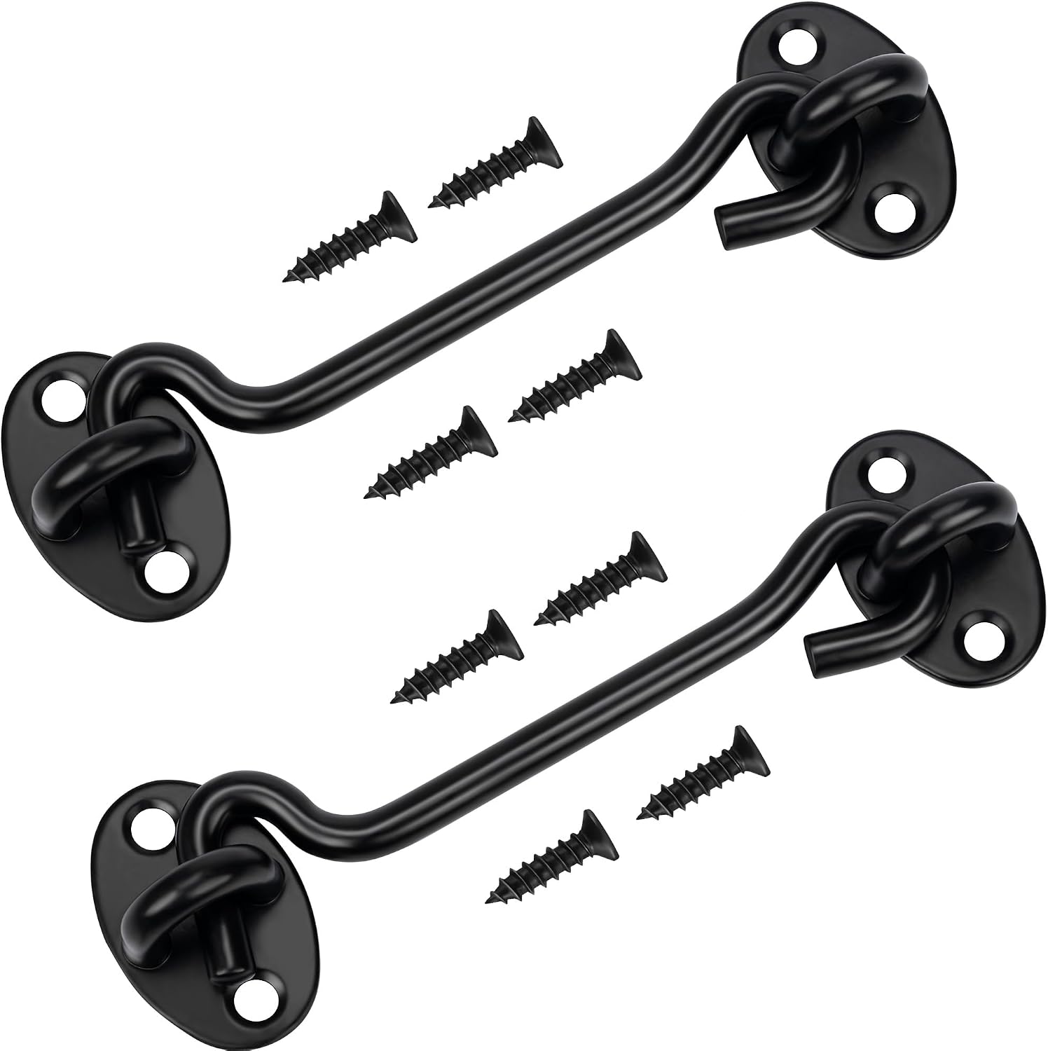 Rainspire (2 Pack) Privacy Hook and Eye Latch for Barn Door, Stainless Steel Gate Latch Barn Door Lock Cabin Hooks for Gate Shutters Window Slide Barn Shed Cabinet Bathroom (Black, 8 Inch)