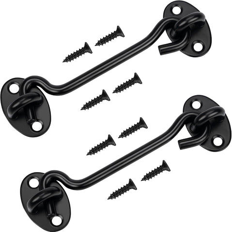 Rainspire (2 Pack) Privacy Hook and Eye Latch for Barn Door, Stainless Steel Gate Latch Barn Door Lock Cabin Hooks for Gate Shutters Window Slide Barn Shed Cabinet Bathroom (Black, 8 Inch)