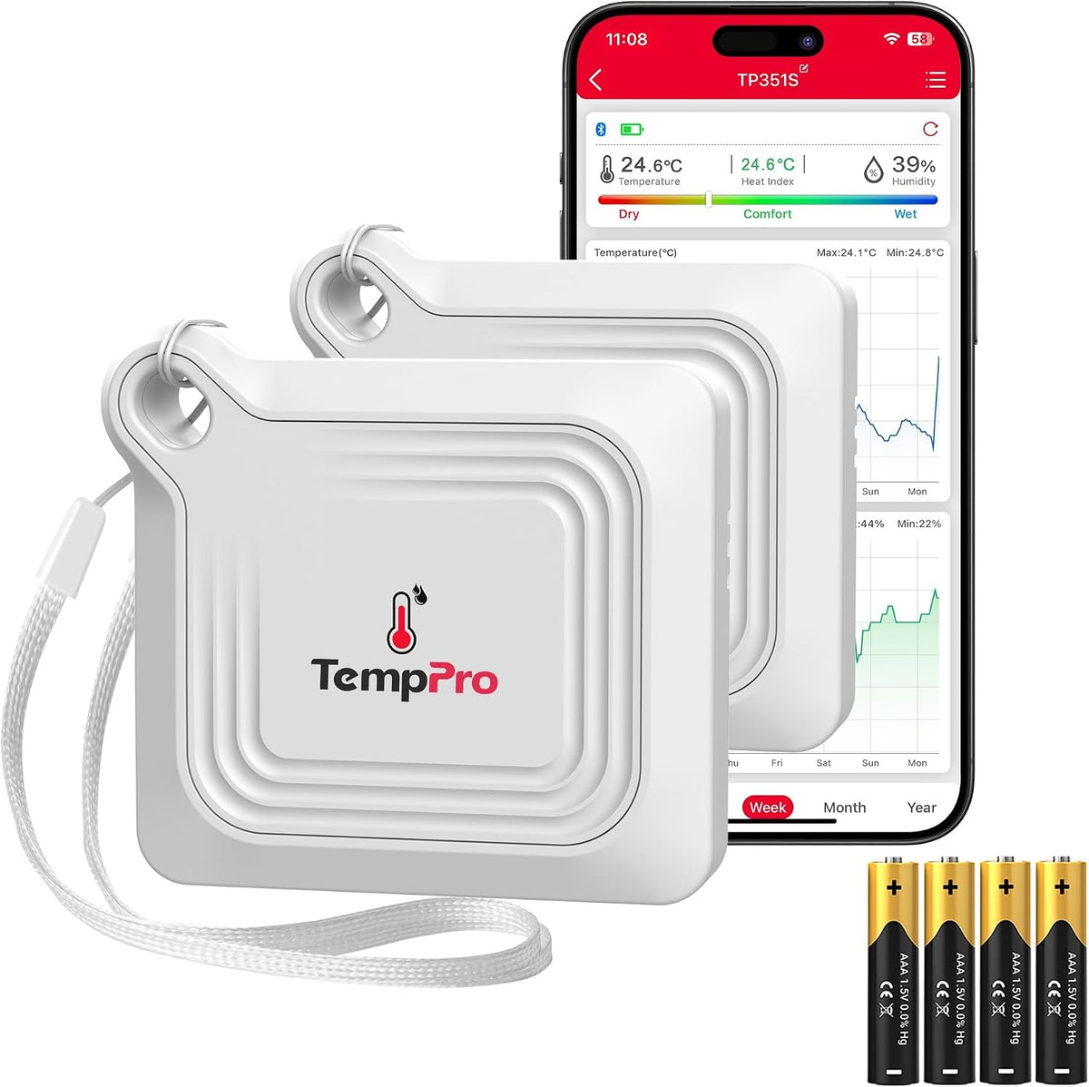 TempPro TempAir Bluetooth Thermometer Hygrometer, 260 ft Temperature Sensor