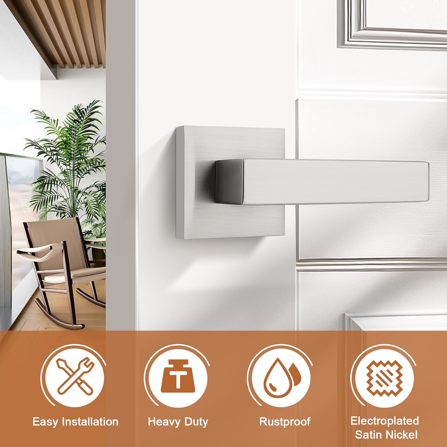 Probrico [Pack of 2 Dummy Door Lever Door Handle for Closets French Doors,Square Dummy Door Lever,Non-Turning Single Side Pull with Satin Nickel Finish,Easy Installation Pull Only Lever Set