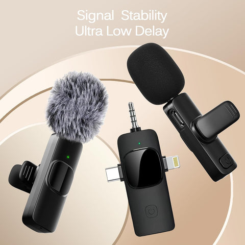 Professional Wireless Lavalier Lapel Microphone for iPhone, iPad, Mini Video Recording Mic for Interview Video Podcast Vlog YouTube & Livestream, Noise Reduction, Plug & Play (3-IN-1 All Devices)
