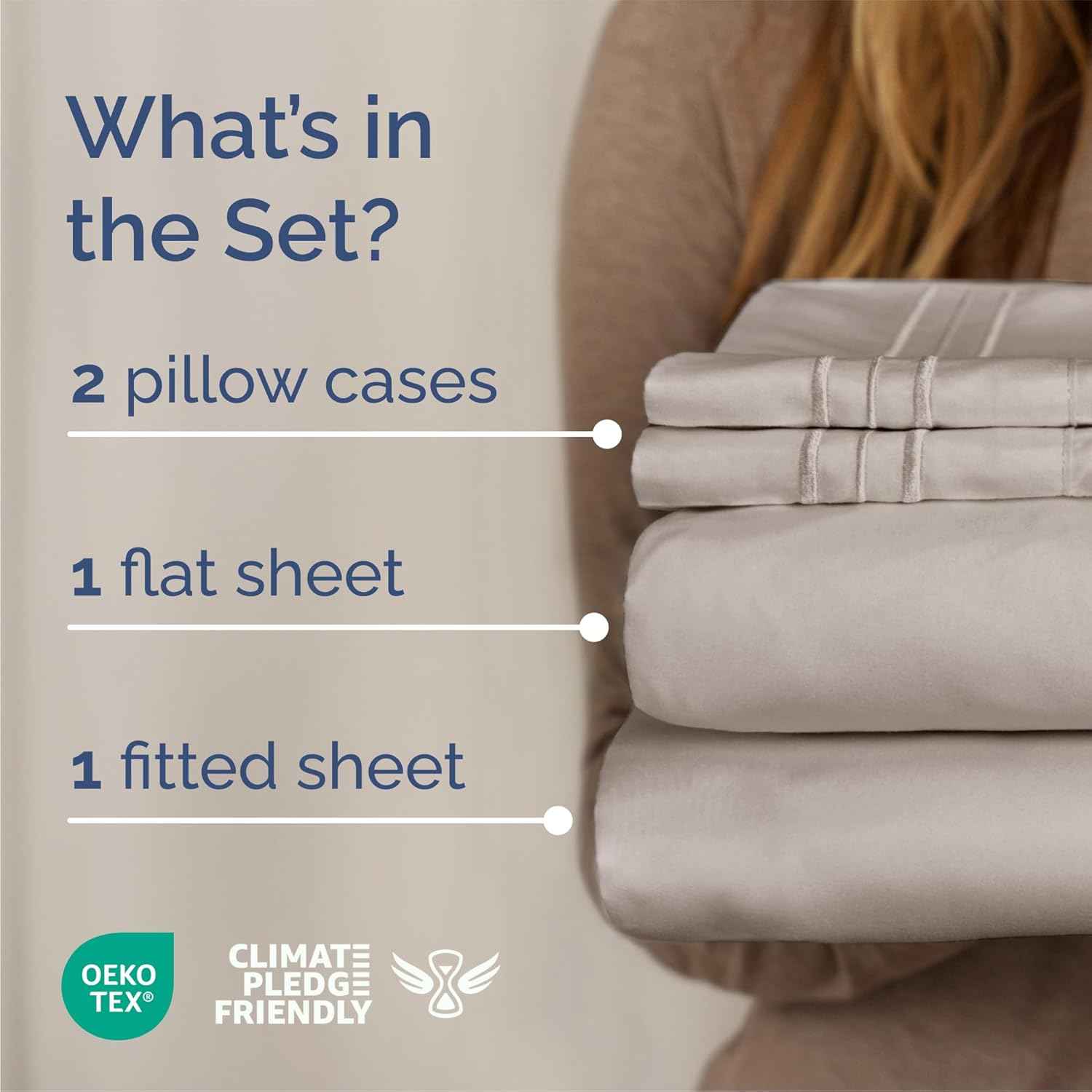 Queen Size 4 Piece Sheet Set - Breathable & Cooling Sheets - Light Grey