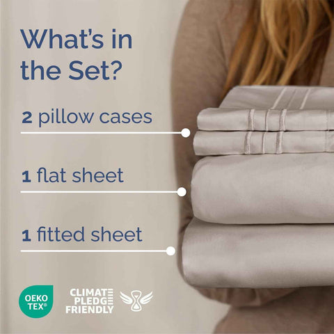 Queen Size 4 Piece Sheet Set - Breathable & Cooling Sheets - Light Grey