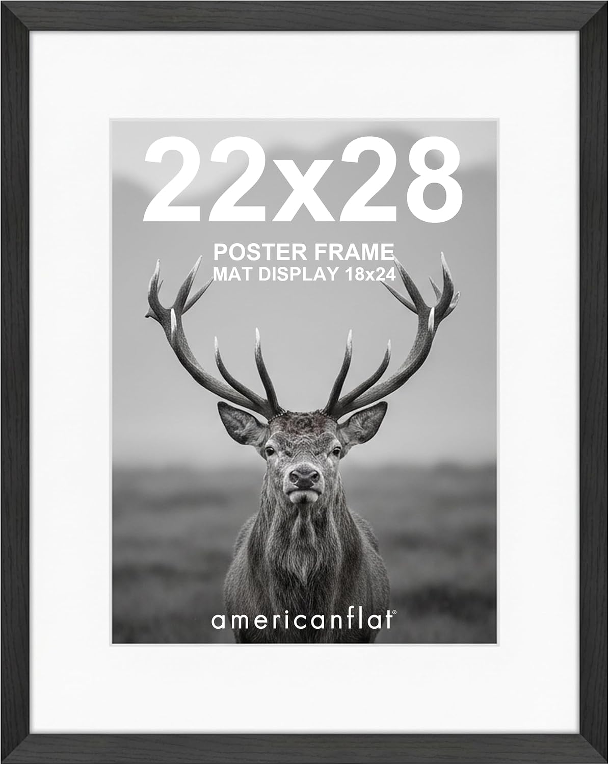 Americanflat 22x28 Poster Frame - Matted to 18x24 - Engineered Wood - Black