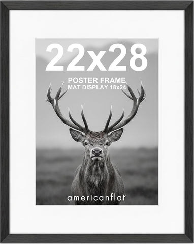 Americanflat 22x28 Poster Frame - Matted to 18x24 - Engineered Wood - Black