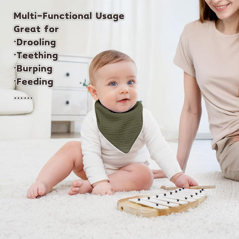 Susurration Muslin Baby Drool Bibs 6Pack Soft Triangular Adjustable Baby Bandana Bibs for Unisex Baby Girls & Boys