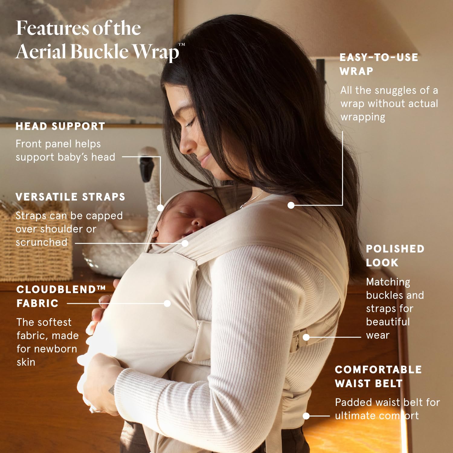 WildBird - Aerial Buckle Wrap - 0-6 Months - Standard (XS-XL) Sparrow - Newborn Baby Carrier - Front Carry - Soft Fabric, Straps, Head Support, Padded Waist Belt - Baby Essentials - New Mom Gifts