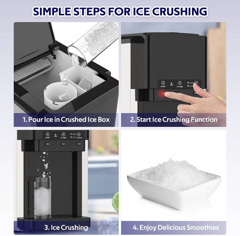 ADVWIN 3 in 1 Water Dispenser with Ice Maker, Nugget Ice Maker Countertop, Bullet Ice, Crushed Ice, Water Cooler, 44Lbs/24H, 12 Ice Cube/6Min, Self-Cleaning, 4Lbs Ice Storage, Home, Kitchen, Party, RV