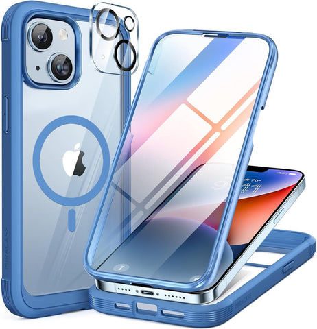 Miracase for iPhone 14 Case, Full-Body Bumper &Glass Screen Protector,Blue