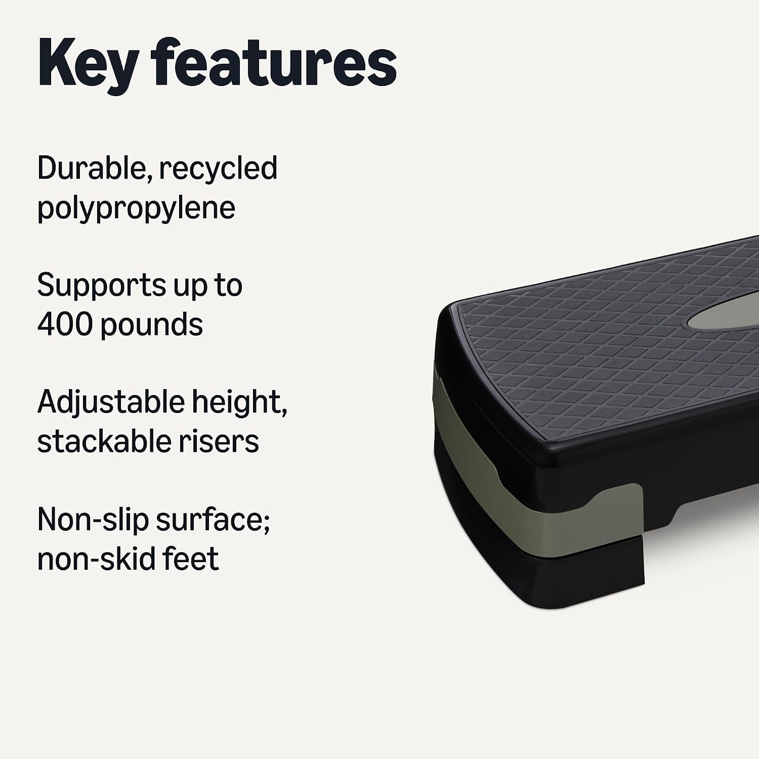 Amazon Basics Aerobic Exercise Step Platform, Adjustable Workout Stepper for Home Fitness, 27", Black/Grey